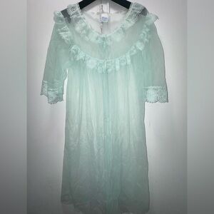 Elsie of Miami Vintage sheer nightgown 1950s or 1960s mint green nylon lace